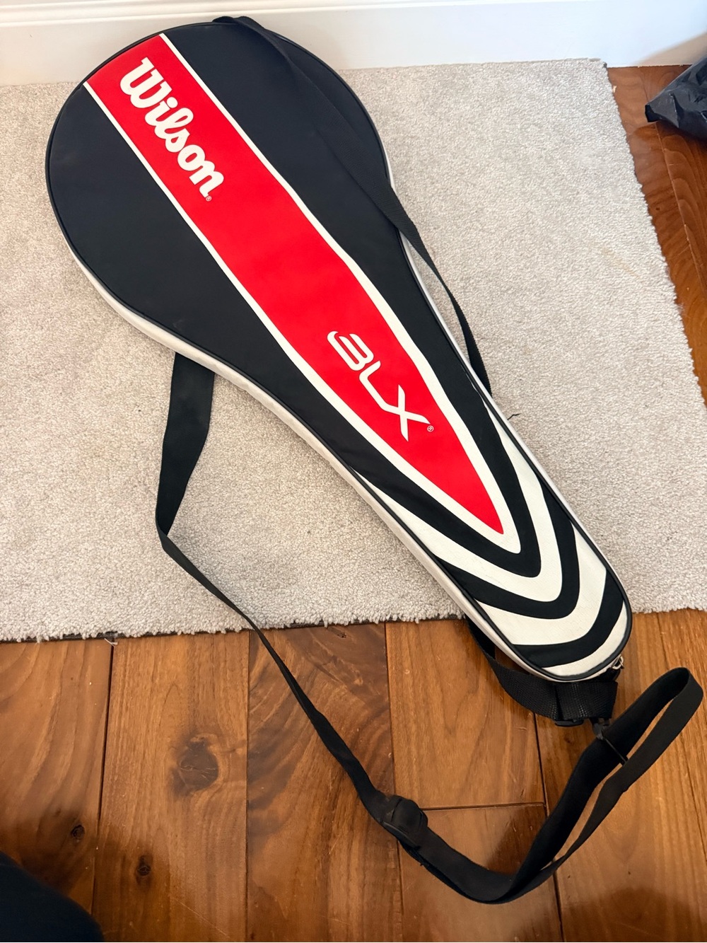 Wilson Black, Red and White 3LX Tennis Racket Cover and racket milos raonic